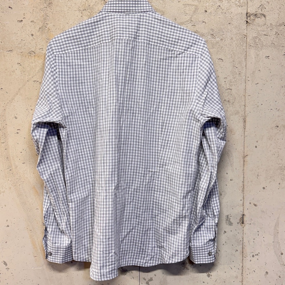 Banana Republic Dress Shirt Mens M Grey Gingham Leggiuno Italian Fabric Tailored - Picture 2 of 10